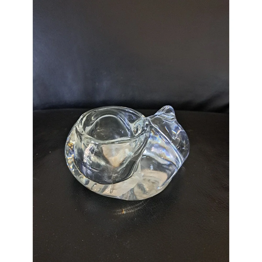 Vintage Indiana‎ Glass Sleeping Cat Kitten Glass Votive Candle Holder